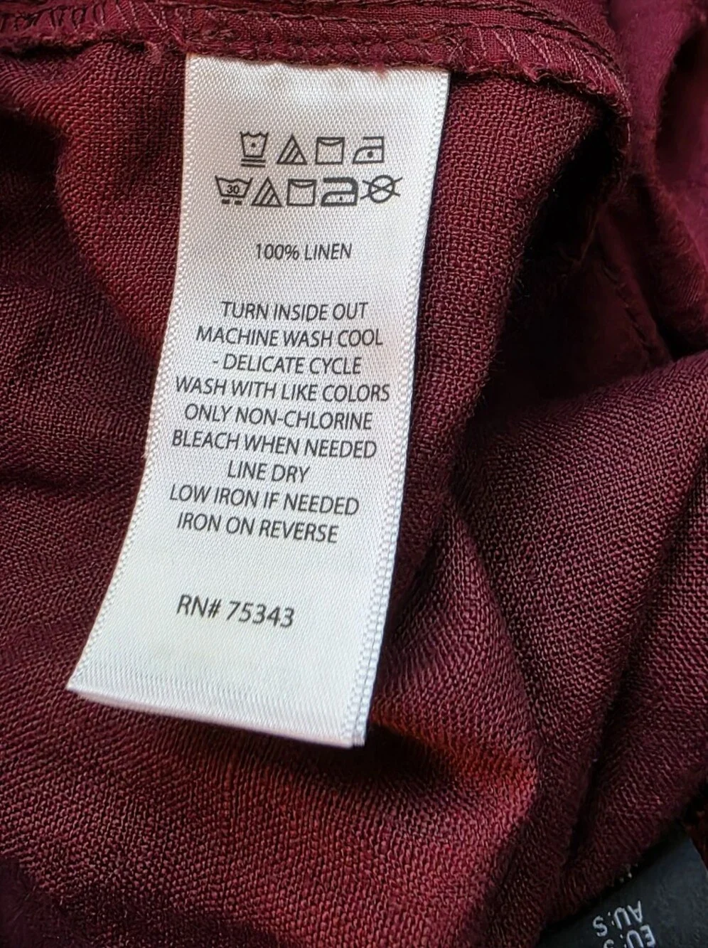 Tahari Relaxed 100% Linen Pants in Dark Red Wine Size Small
